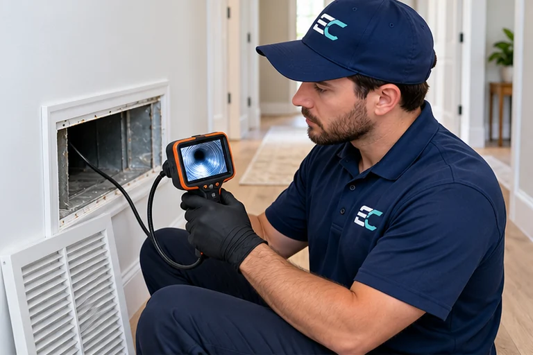 EverClear branded technician performing air duct cleaning service