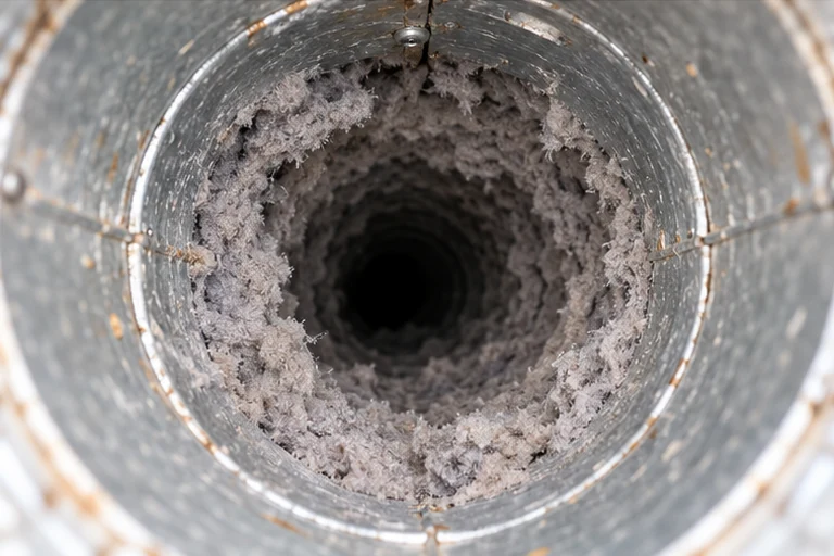 Illustrative dryer exhaust interior before cleaning