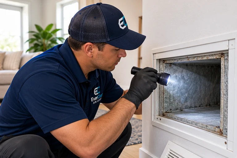 EverClear branded technician performing vent & register cleaning service